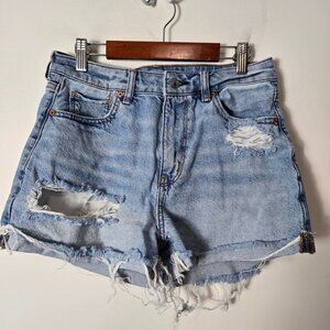 American Eagle Size 2 Baggy Mom Cut-Off Jean Distressed Denim Shorts